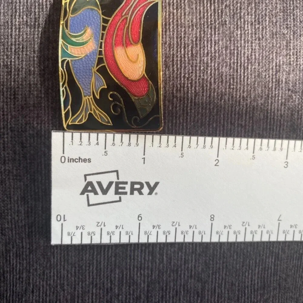 Cloisonne Pin with Bird and Fish Motif Gold Tone Setting